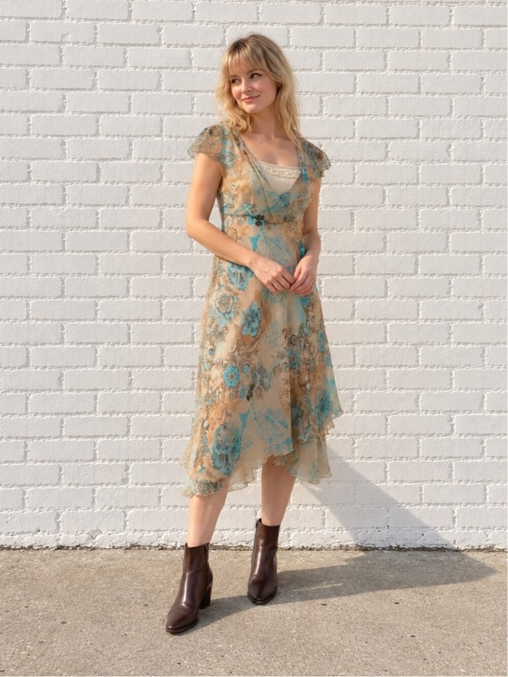 Vintage Y2K Womens Floral Midi Dress Size 10 Fairycore Boho Romantic Cottagecore - Picture 2 of 15